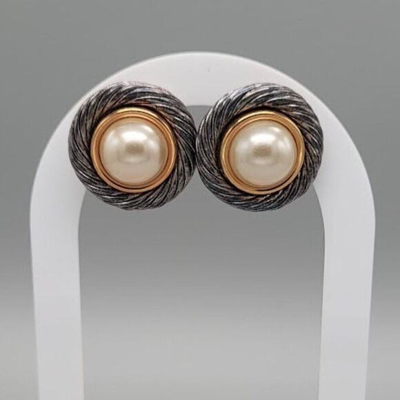 Premier Designs Matte Gold & Silver Filigree Pattern Earrings - Picture 1 of 8